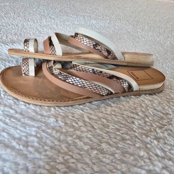 Dolce Vita Nelly Flat Sandals Beige White Neutrals Size 8 - Picture 2 of 16